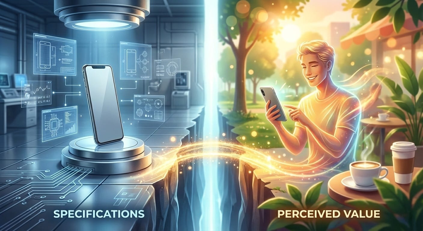 الفجوة بين "المواصفات" و"القيمة المدركة": كيف ترفع قيمة منتجك في عين العميل دون تغيير سعره.