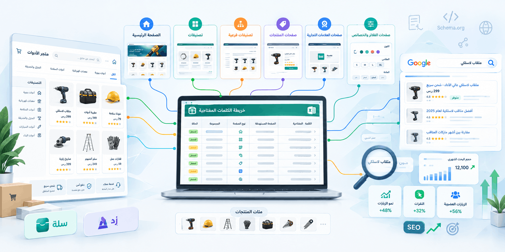 SEO للتجارة الإلكترونية: كيف تبني خريطة كلمات مفتاحية لمتجر يحتوي على مئات المنتجات؟